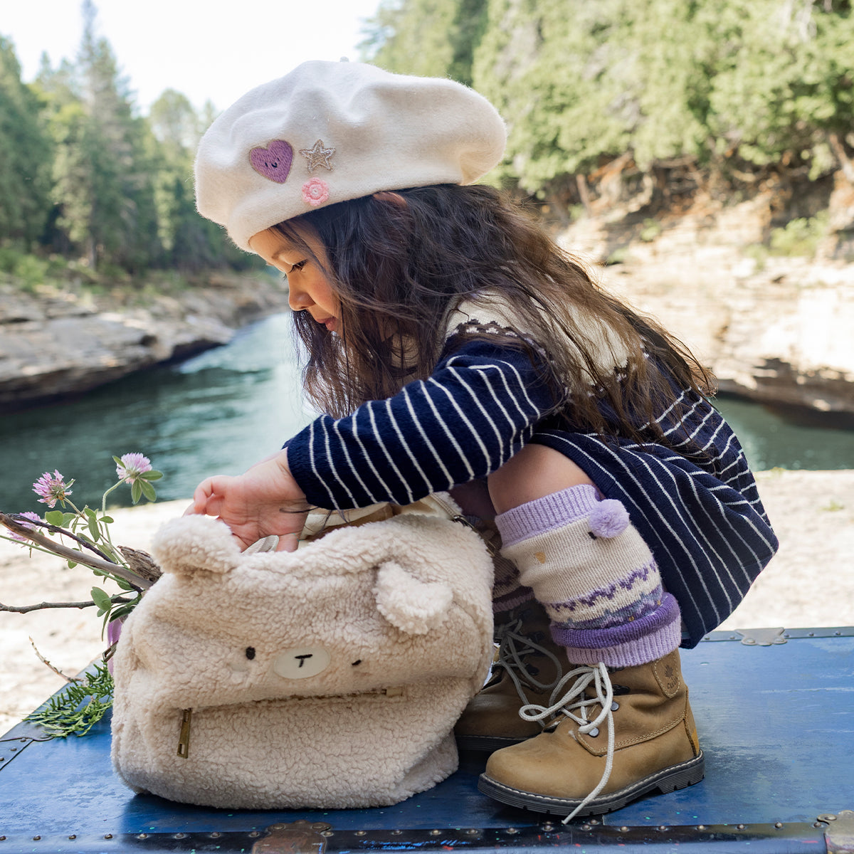 Béret beige en tricot, enfant
