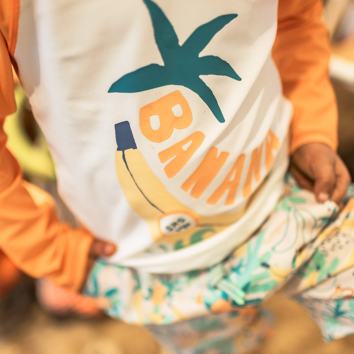 T-shirt de bain crème et orange avec illustration, enfant