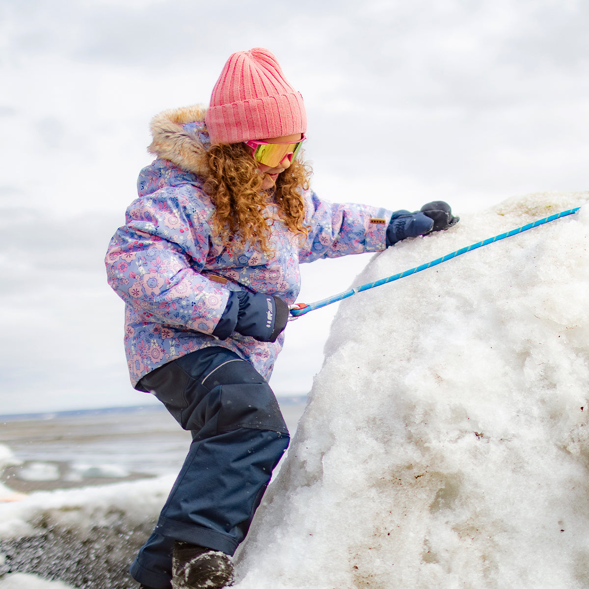 Habit de neige deux pièces mauve à imprimé floral, enfant