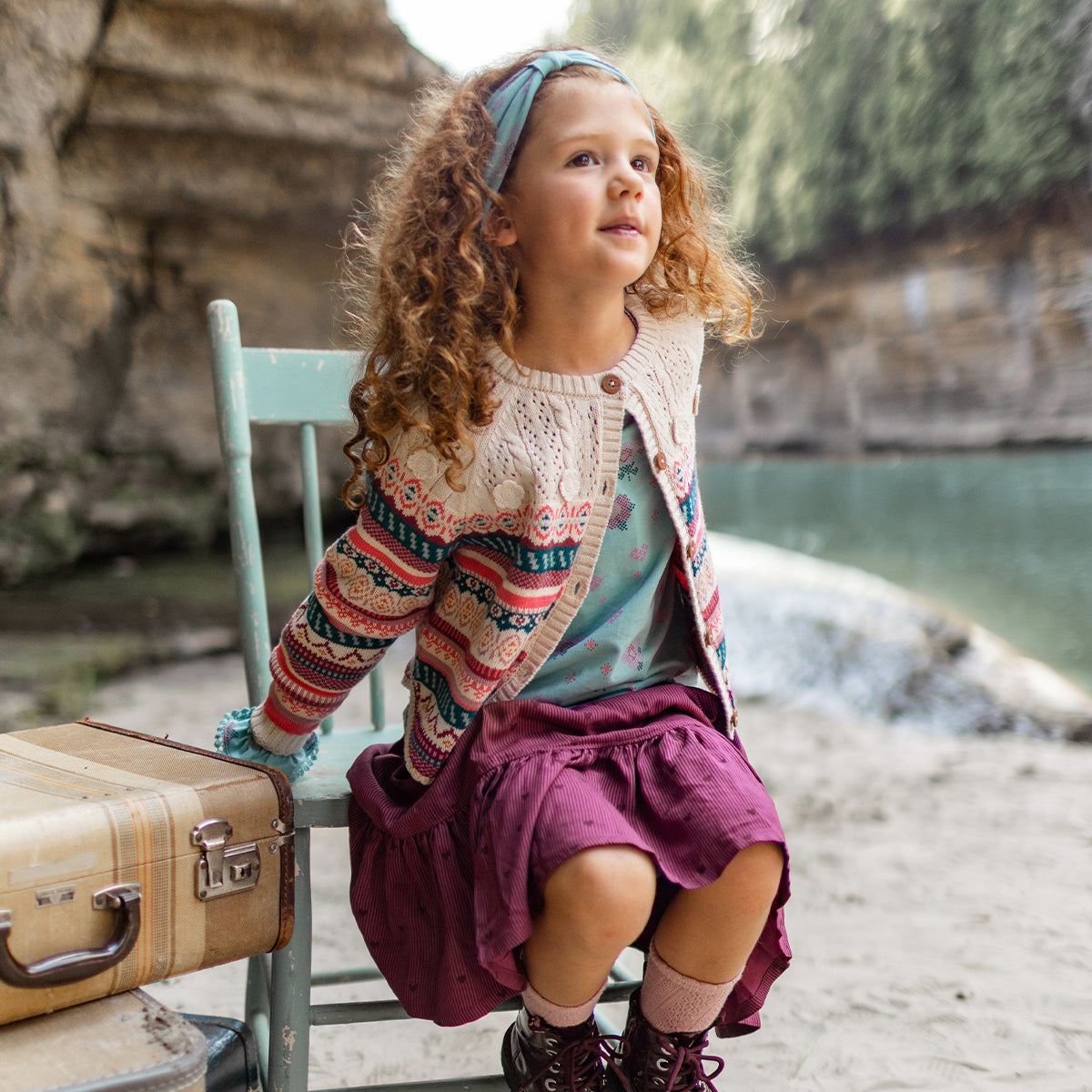 Veste beige en tricot à motifs, enfant