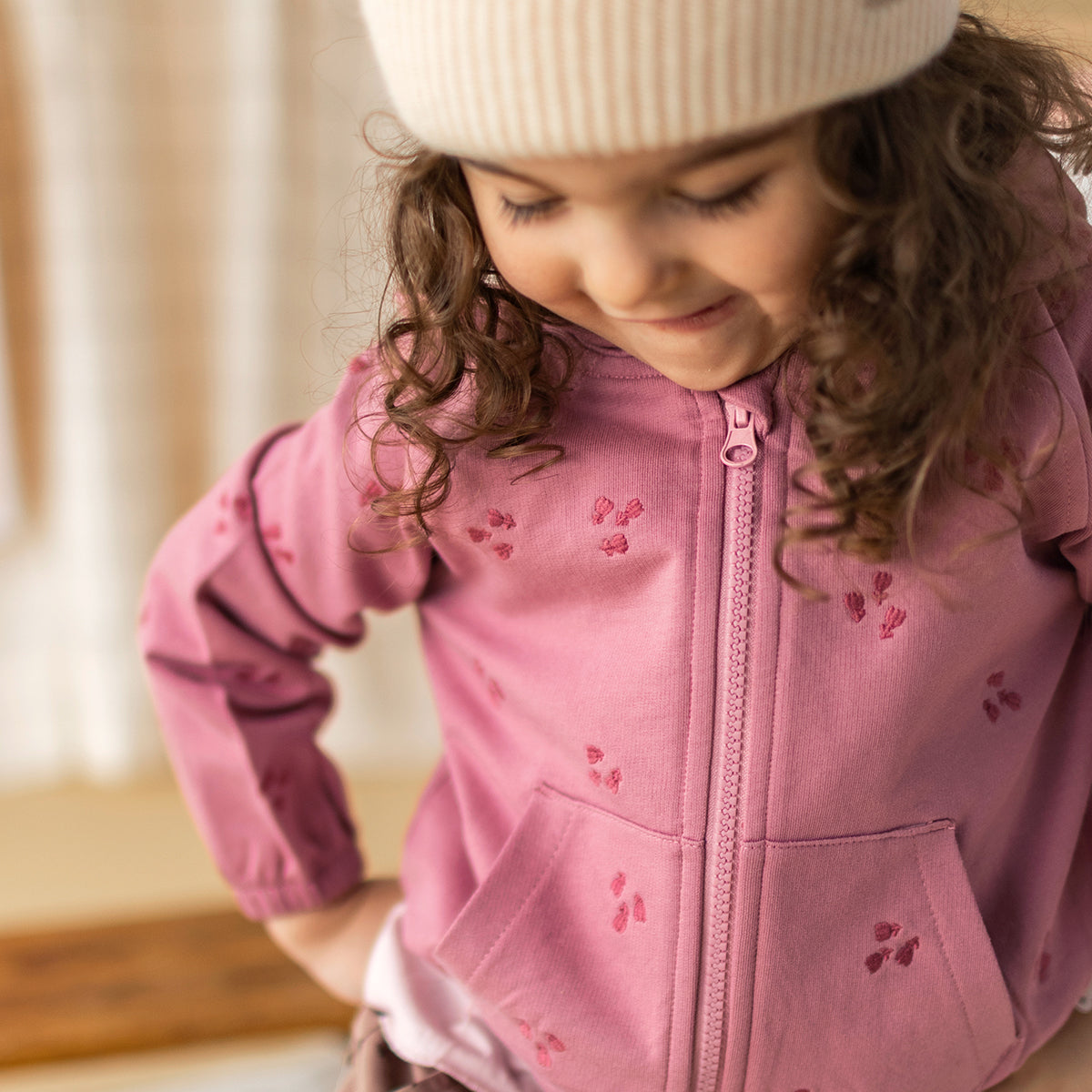 Pink hooded zip-up sweatshirt, baby