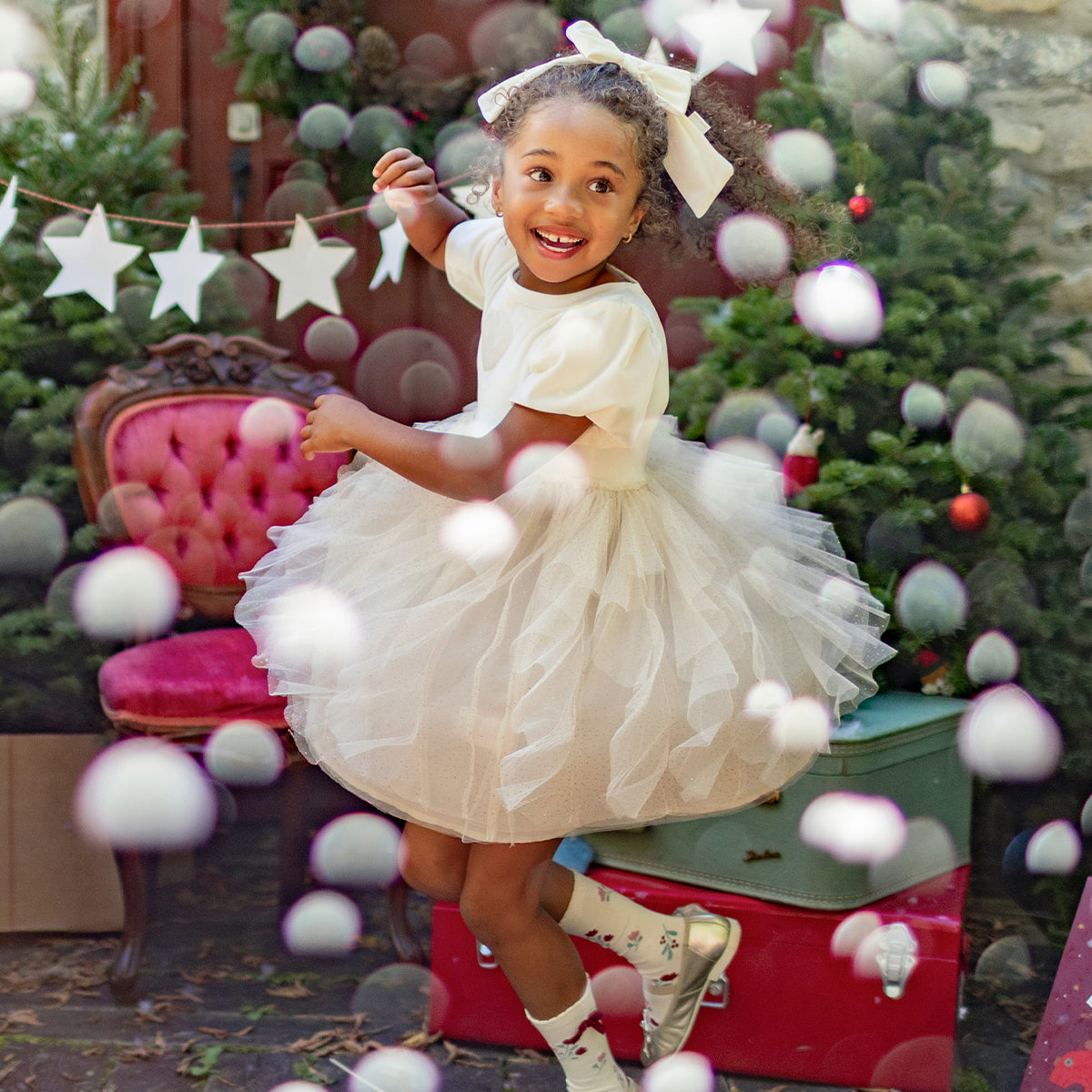 Robe crème en velours et tulle des Fêtes, enfant