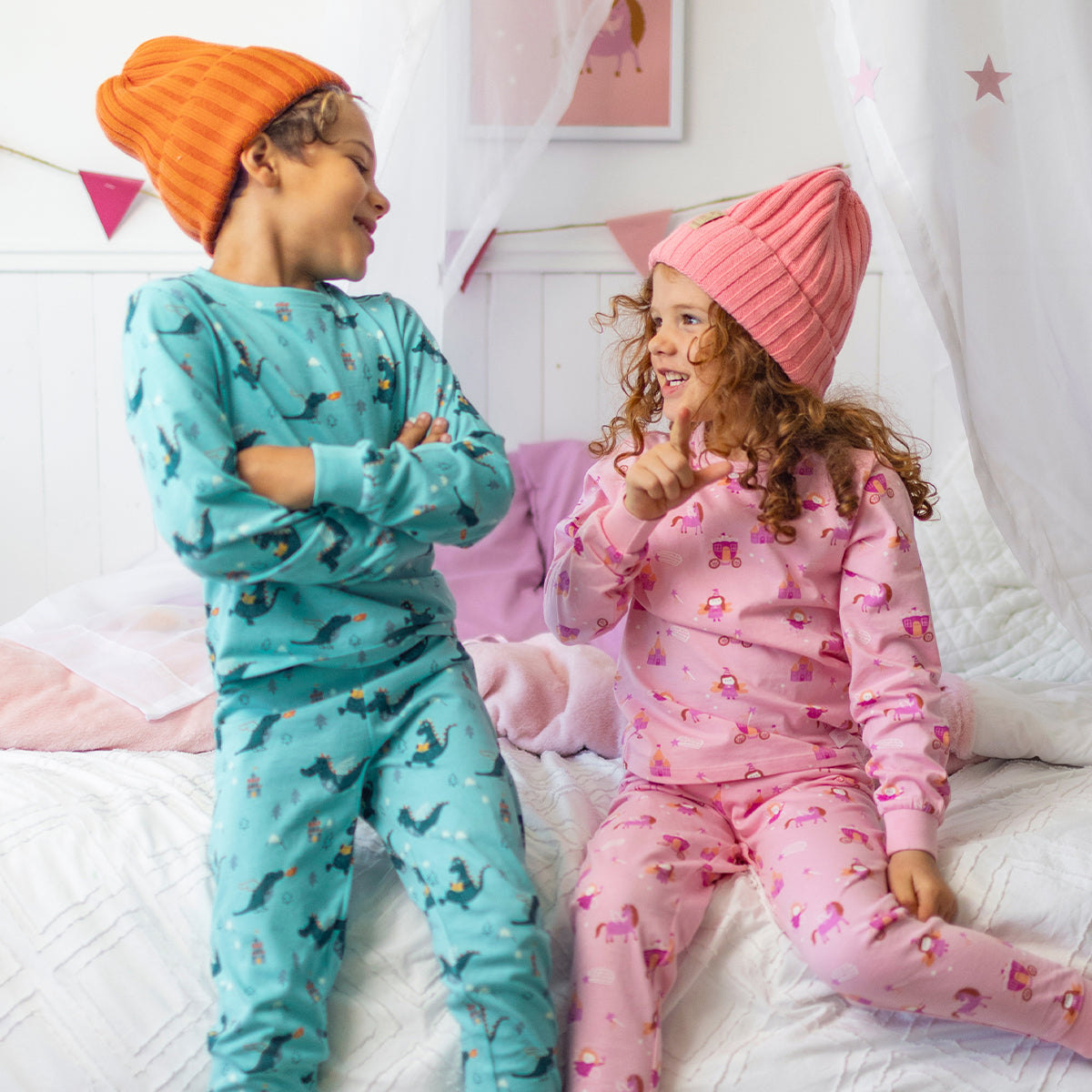 Pyjama deux pièces turquoise à imprimé de dragons, enfant