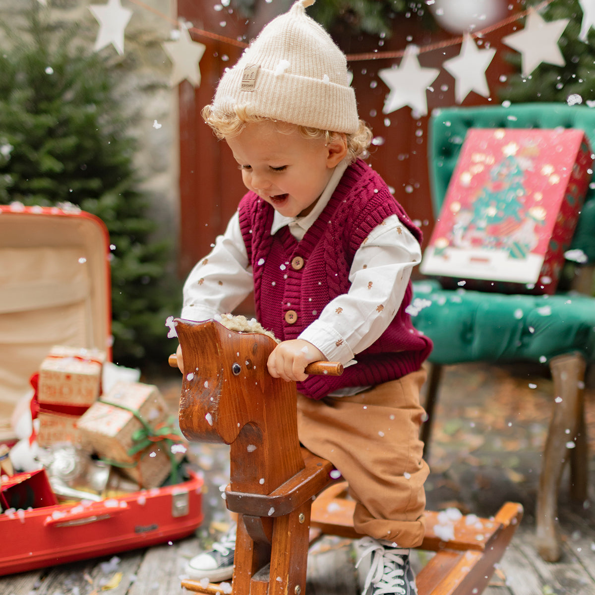 Burgundy knit sleeveless cardigan, baby