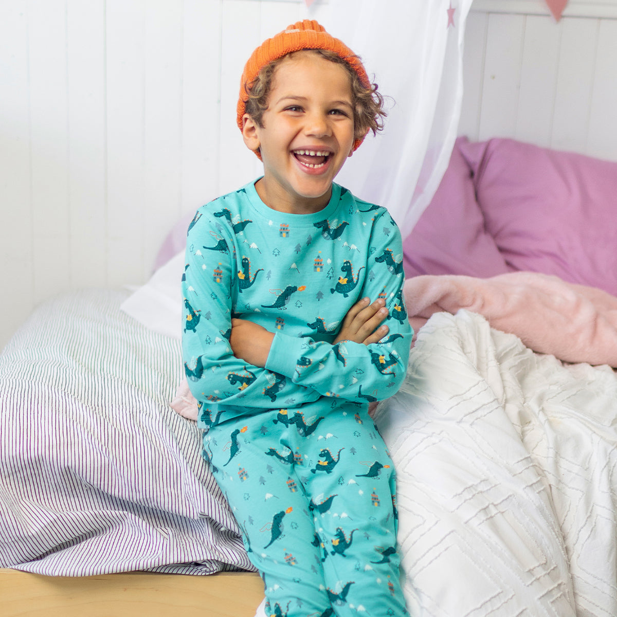 Pyjama deux pièces turquoise à imprimé de dragons, enfant