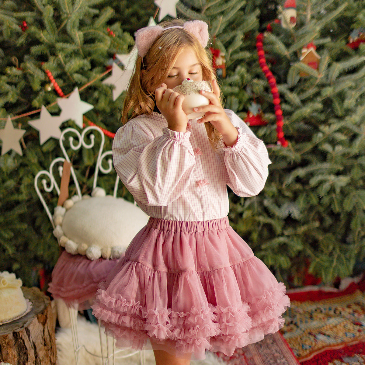 Pink and white gingham blouse, child