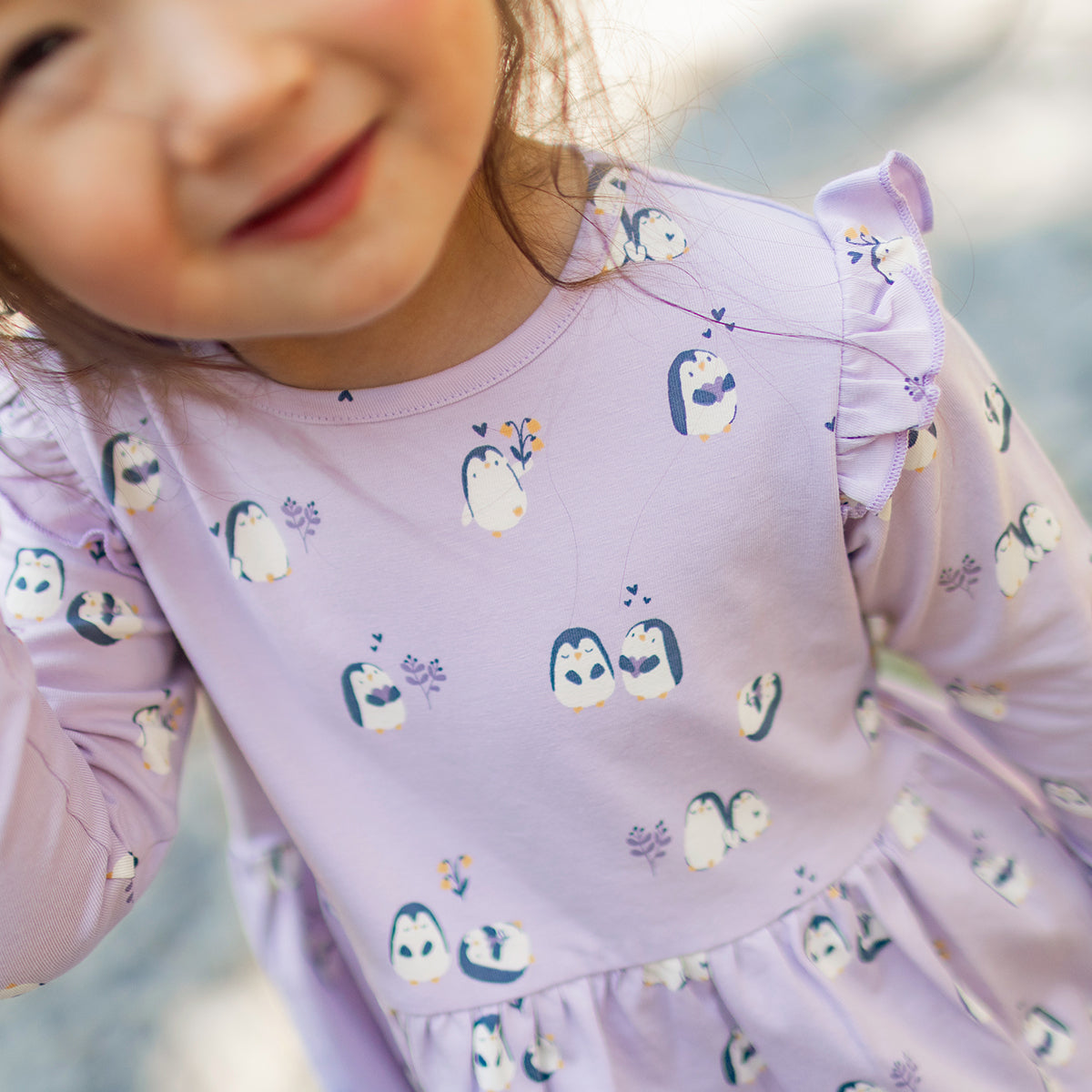 Robe mauve à imprimé de pingouins, bébé