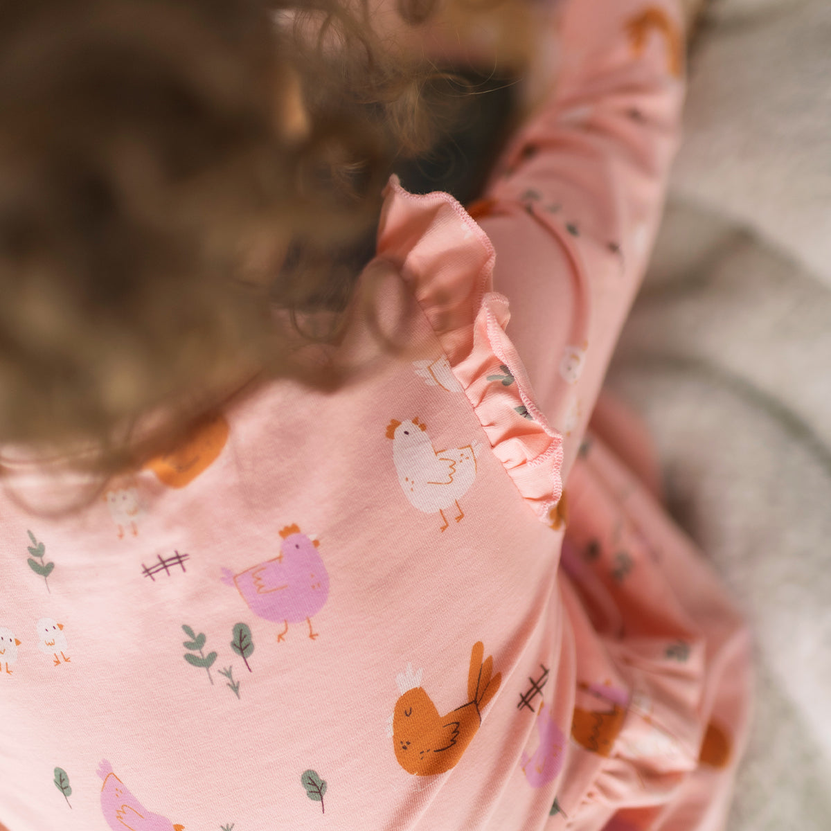 Pink chicken print dress, baby