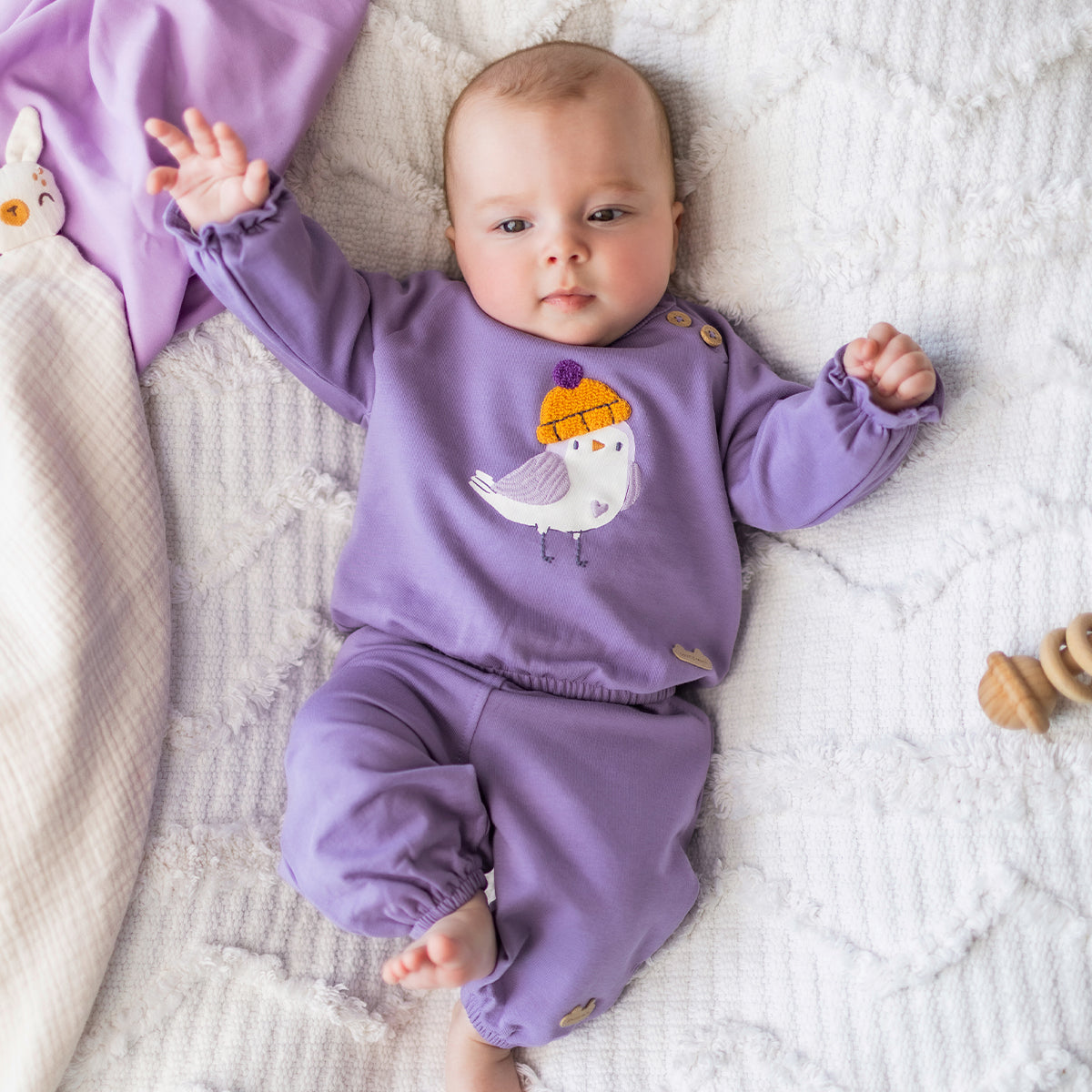 Purple french terry pants, newborn