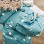 Habit de neige 3 en 1 bleu à motifs et fausse fourrure, bébé || 3 in 1 blue snowsuit with print and faux fur, baby