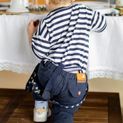 Pantalon coupe ajustée marin en coton et lin, bébé || Navy slim fit pants in cotton and linen, baby