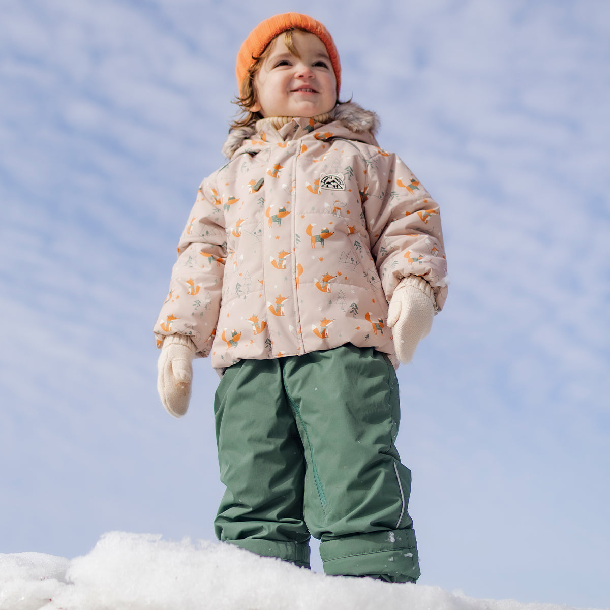 Habit de neige deux pièces beige et vert à imprimé, bébé