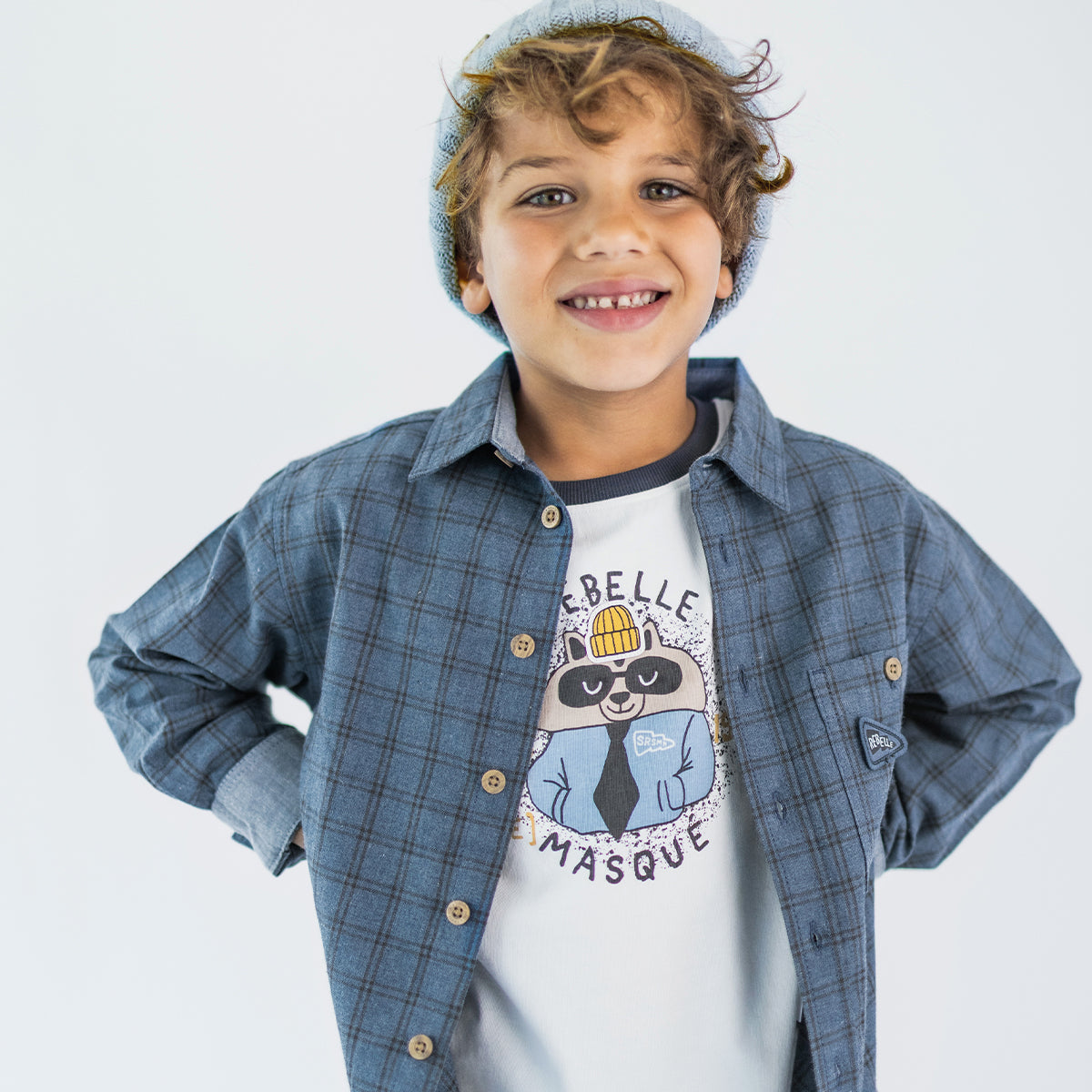 Chemise bleue à carreaux, enfant
