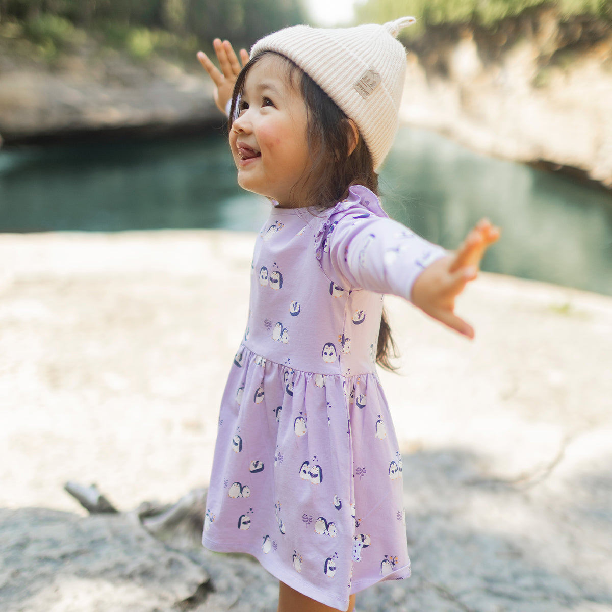 Robe mauve à imprimé de pingouins, bébé