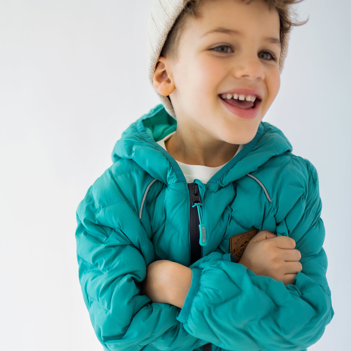 Manteau doudoune turquoise avec matelassé chevron, enfant