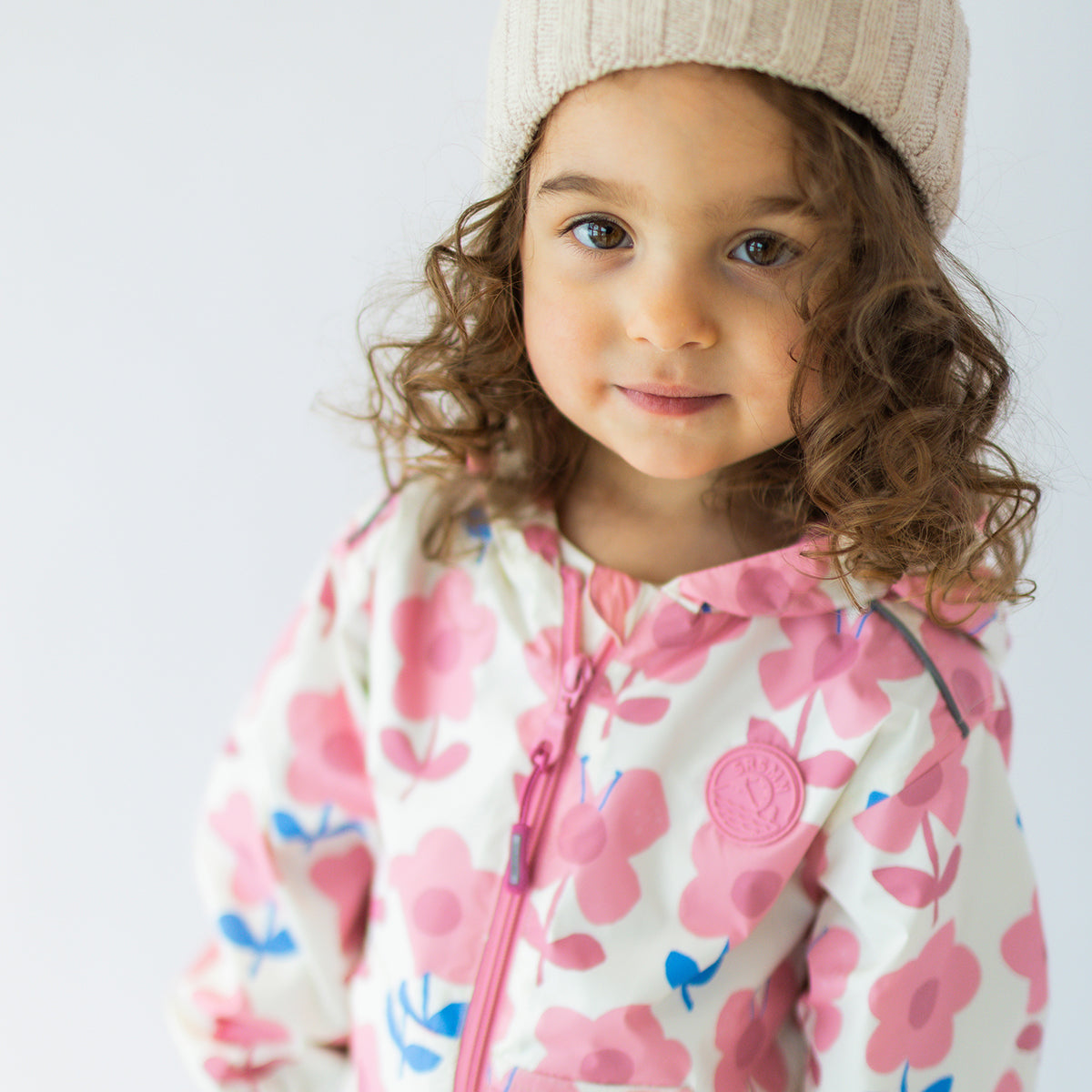 Cream windbreaker jacket with floral all over print, baby 