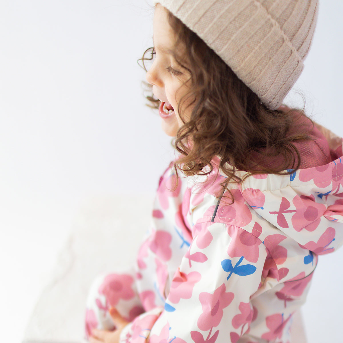 Cream windbreaker jacket with floral all over print, baby 