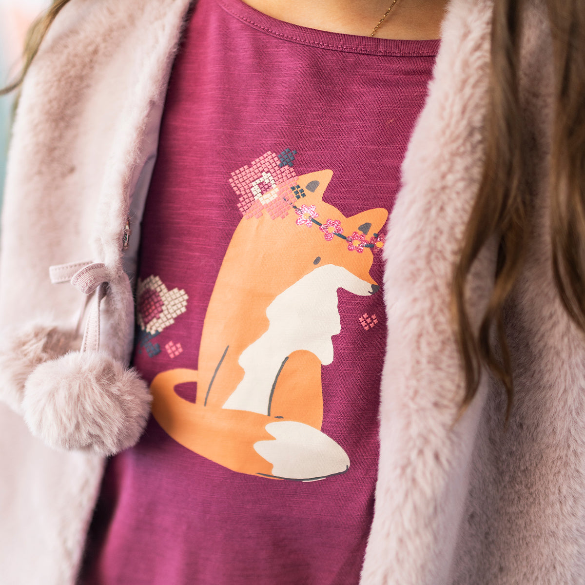 T-shirt prune à illustration de renard, enfant