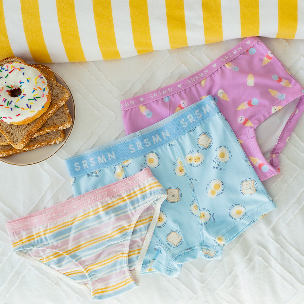 Blue boxer brief with breakfast all over print, child