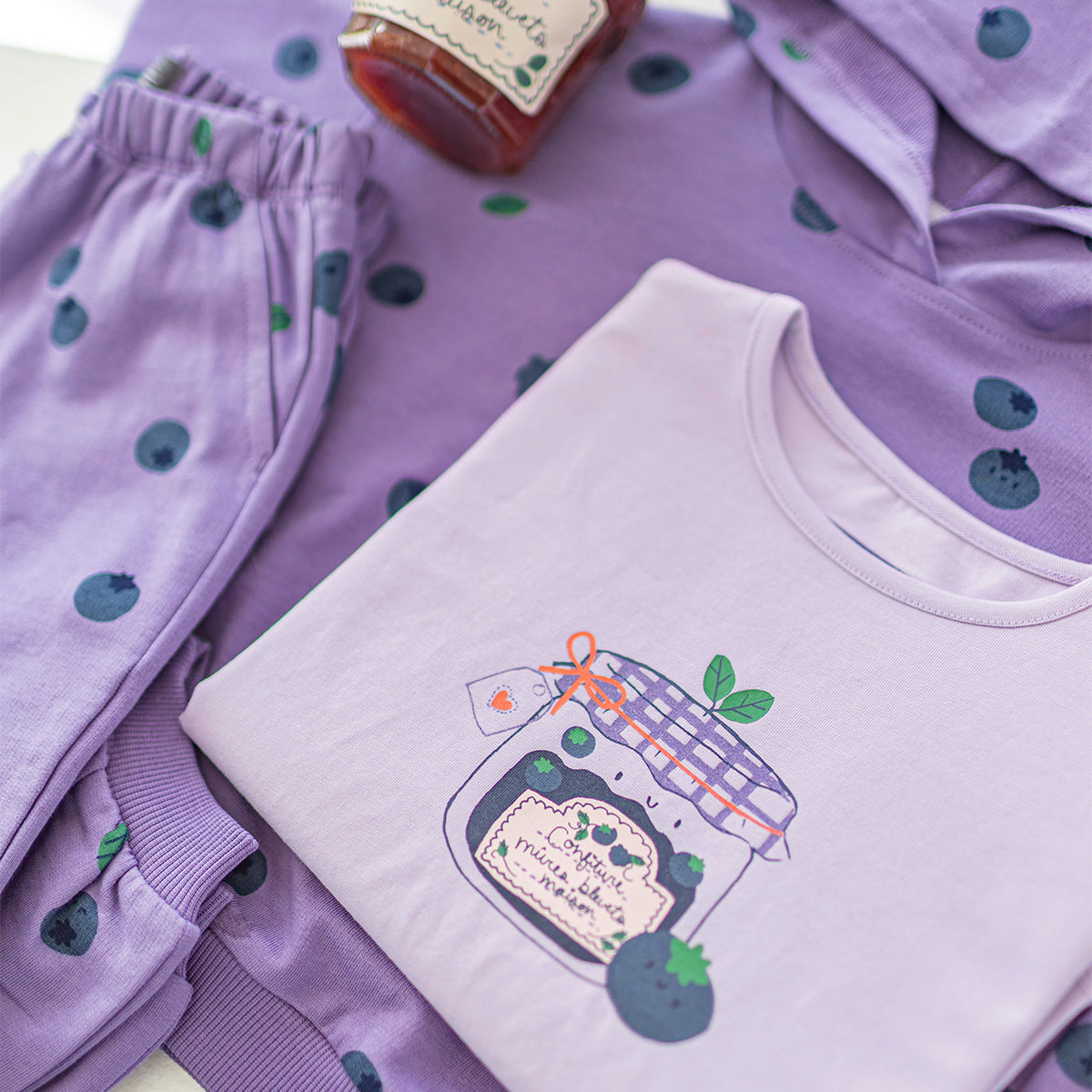 Purple pants with blueberry print, baby