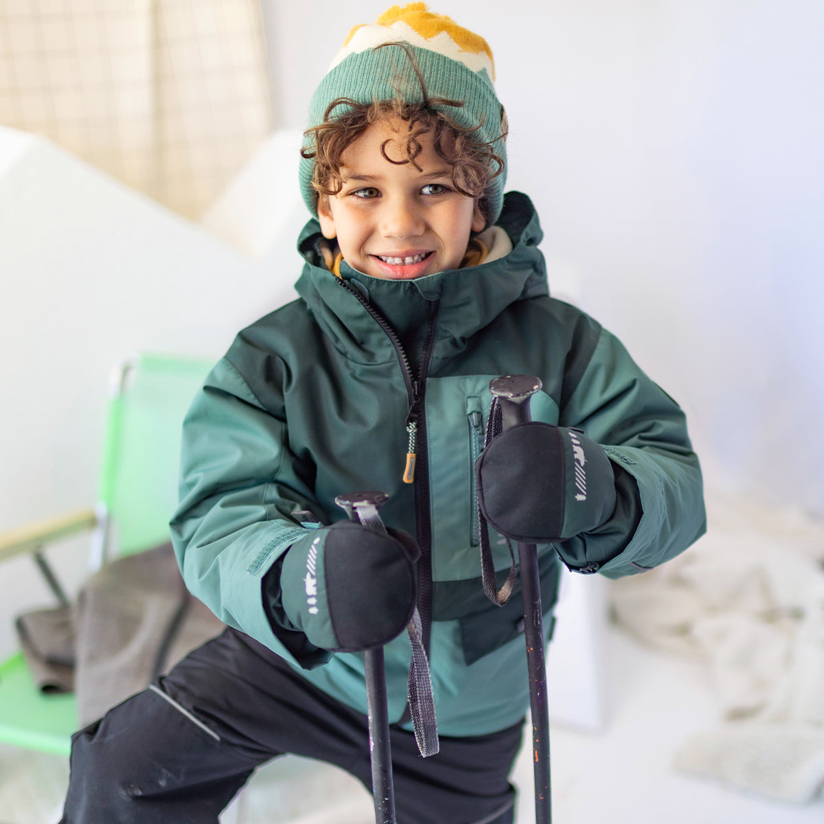Habit de neige 3 en 1 vert et noir, enfant
