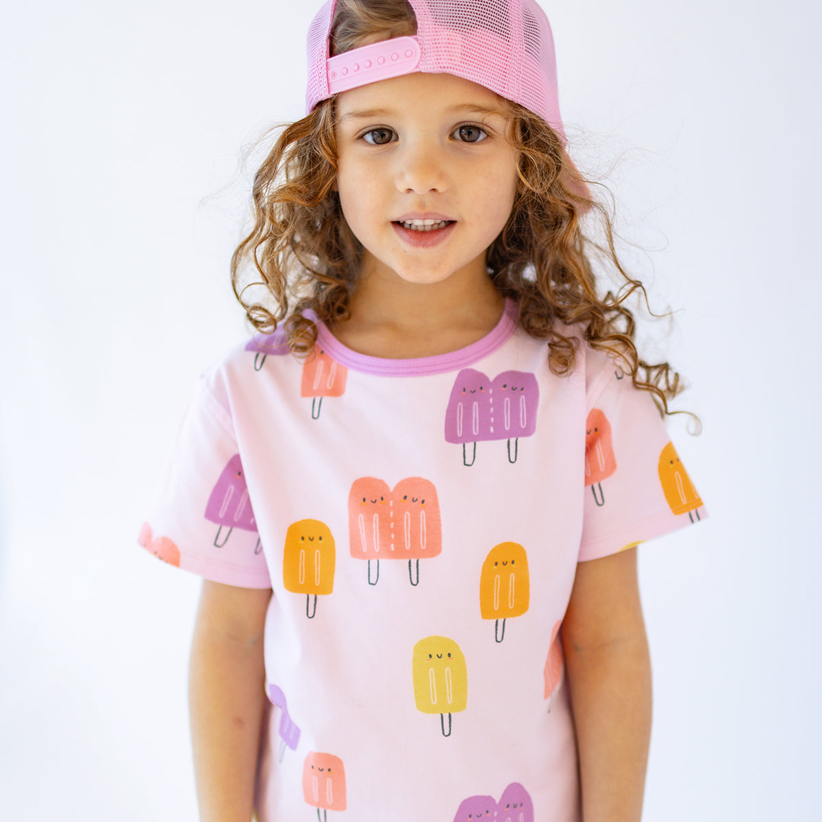 T-shirt mauve à motifs de sucettes glacées, enfant