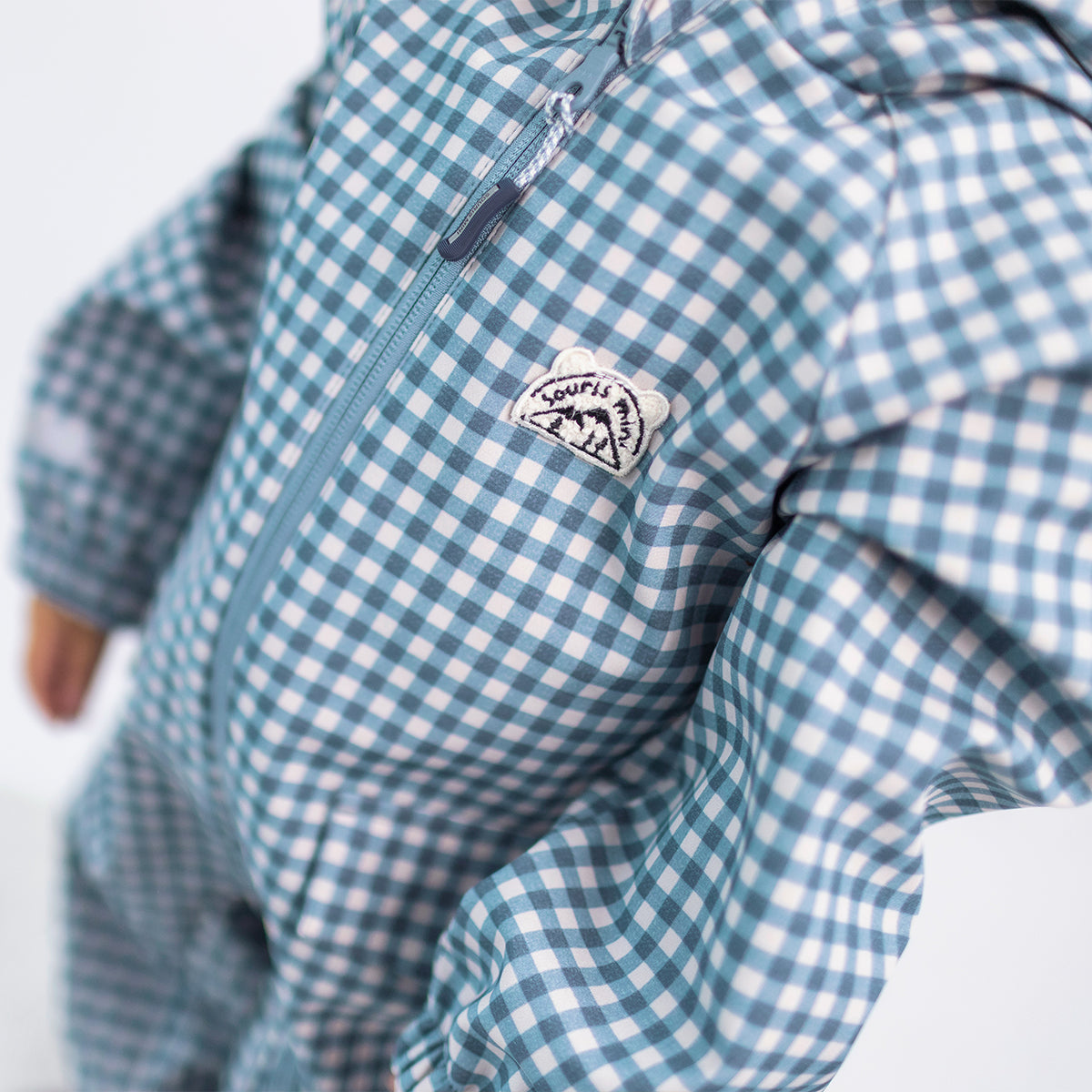 Une-pièce softshell bleu à carreaux, bébé