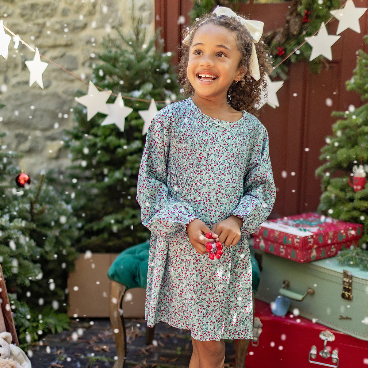 Robe turquoise à imprimé floral en viscose, enfant