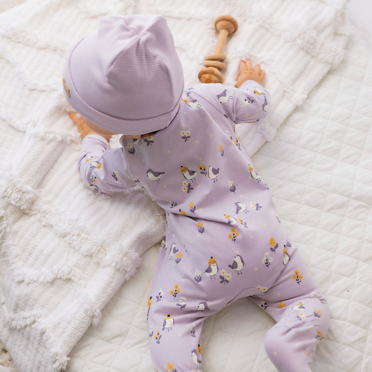 Lilac striped beanie, newborn