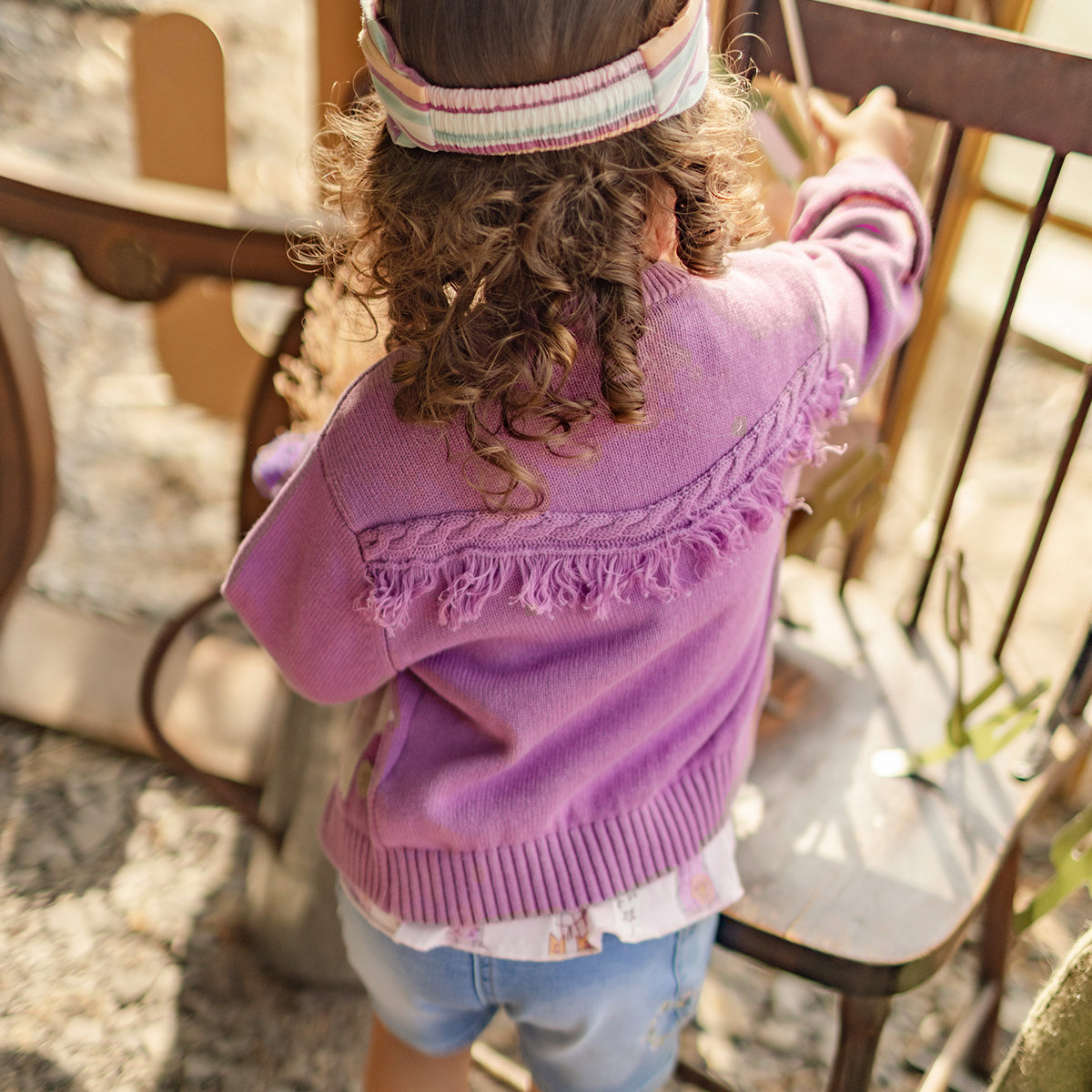 Cardigan mauve en tricot à motifs d’étoiles, bébé