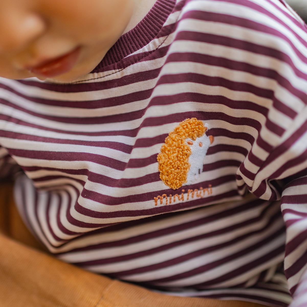 Burgundy and cream striped cotton jersey t-Shirt, baby
