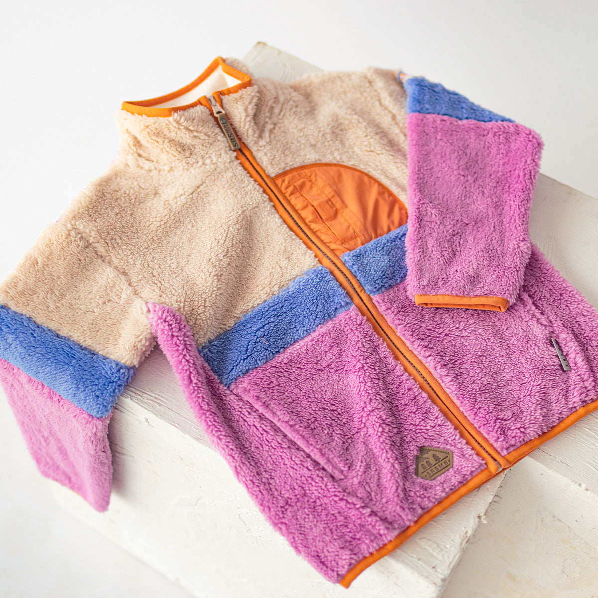 Veste en peluche blocs de couleur, enfant