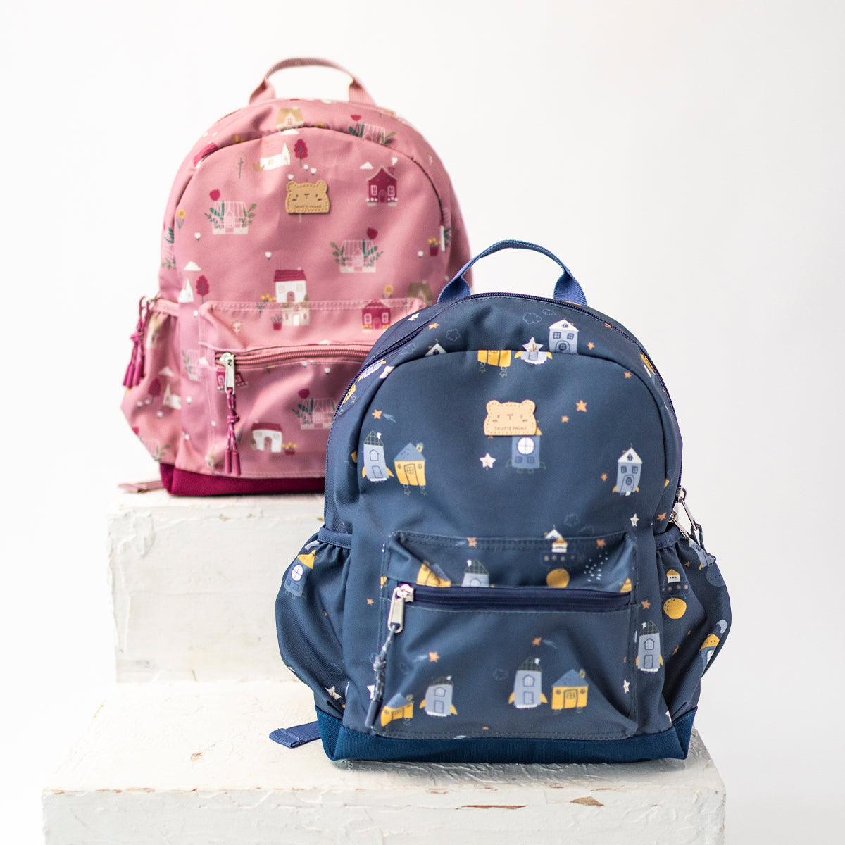 Small blue backpack with rocket and space print