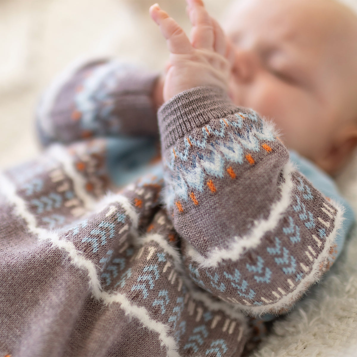 Blue and grey jacquard knit sweater, baby