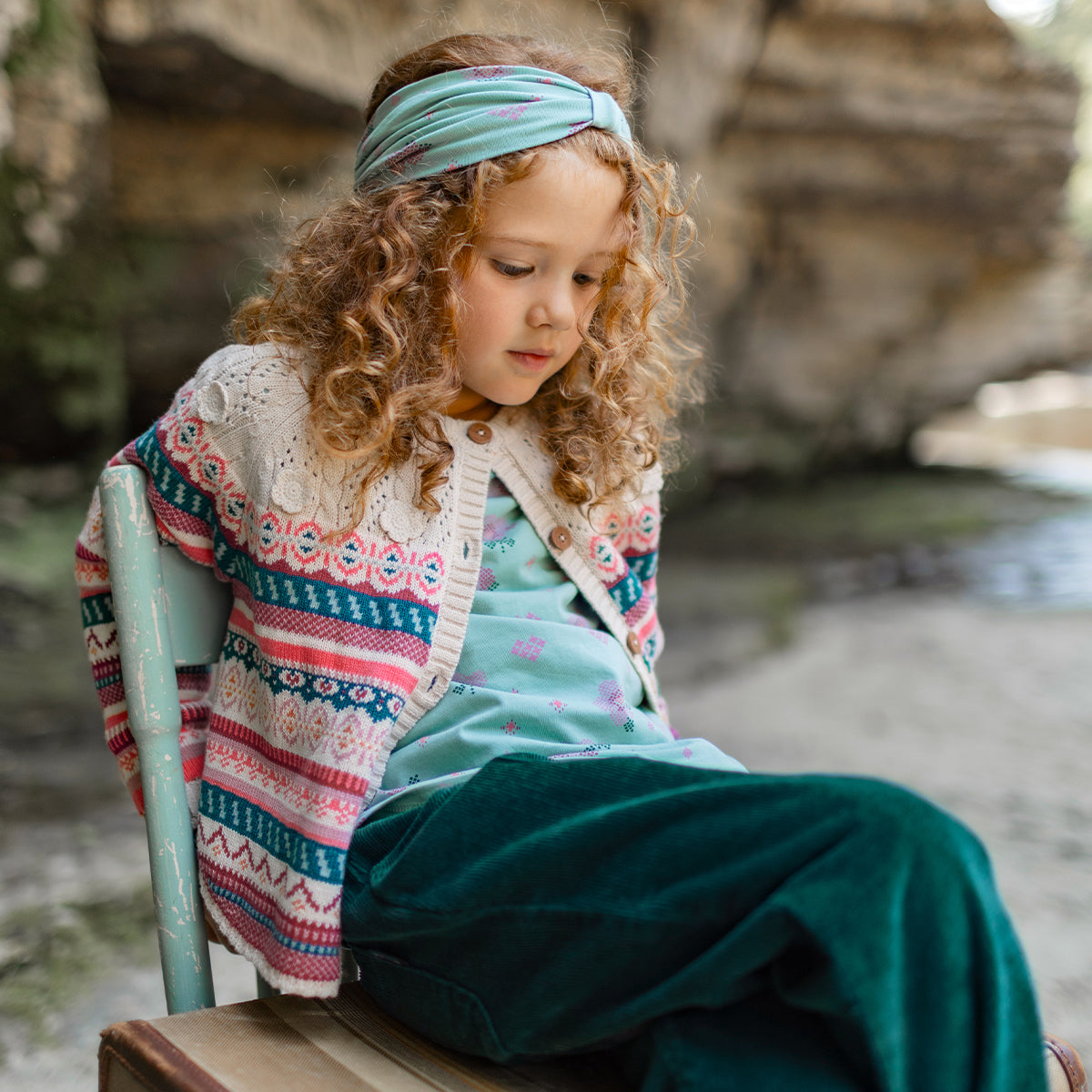 Beige patterned knit cardigan, child