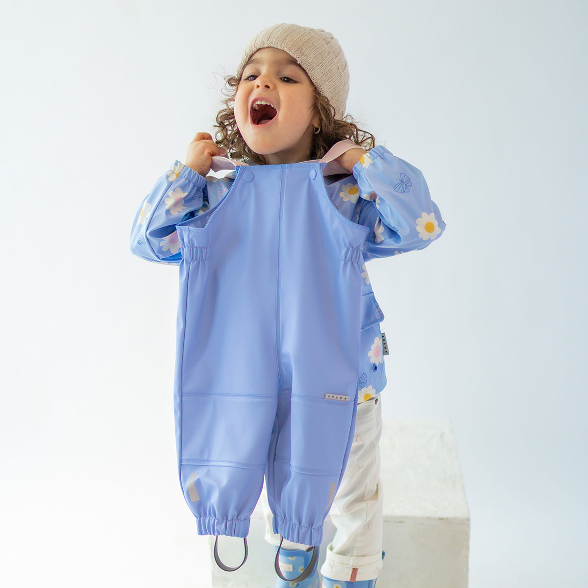 Blue rain overalls, baby 