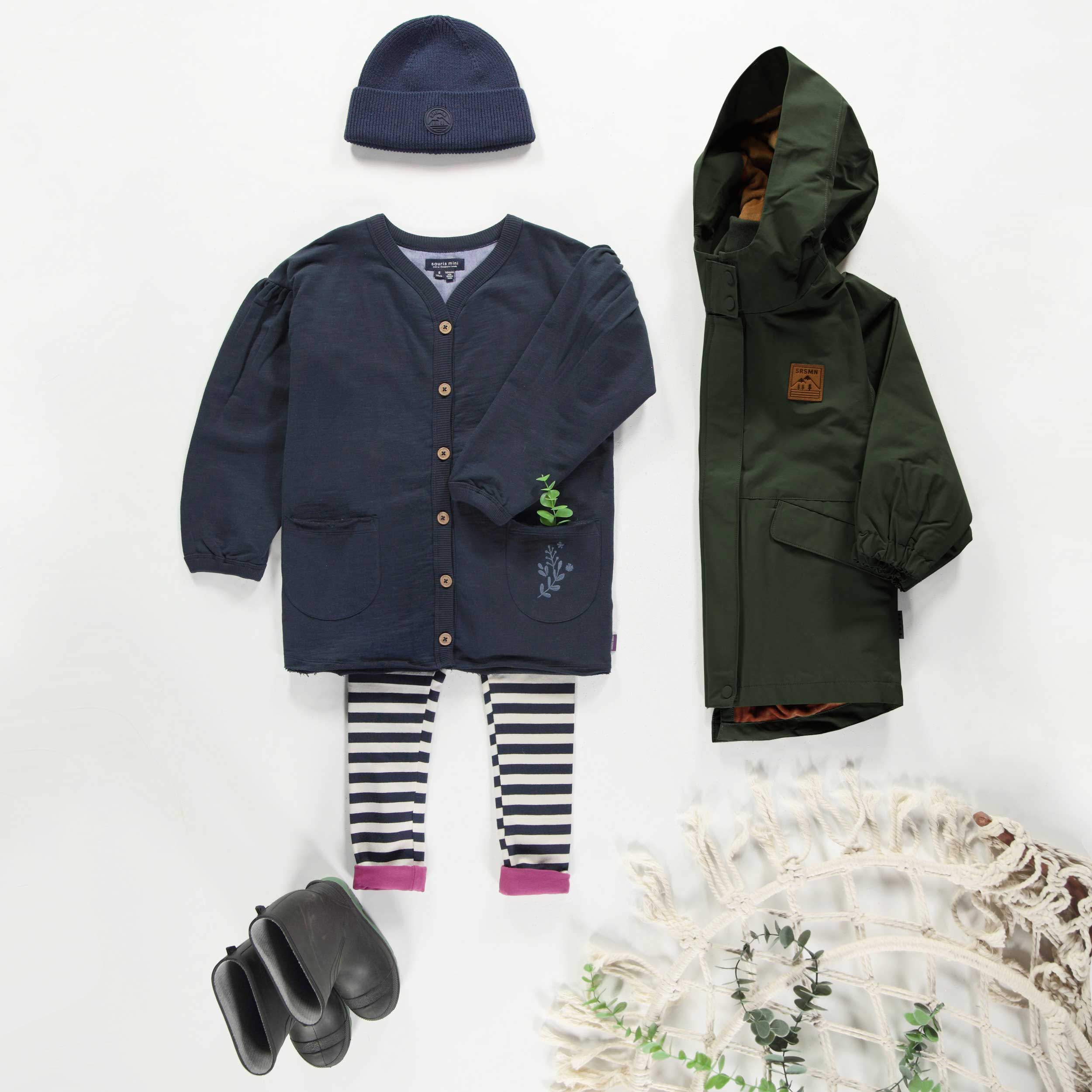 Navy tunic dress with long sleeves in French terry, child
