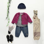 Veste de maille mauve en imitation cachemire, bébé || Purple knitted vest in cashmere imitation, baby