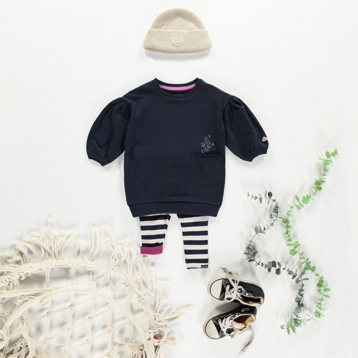 Legging marine et crème à rayures réversible en jersey, bébé || Reversible striped navy and cream legging in jersey, baby