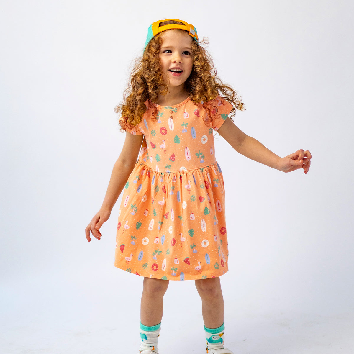 Robe orange à motifs, enfant