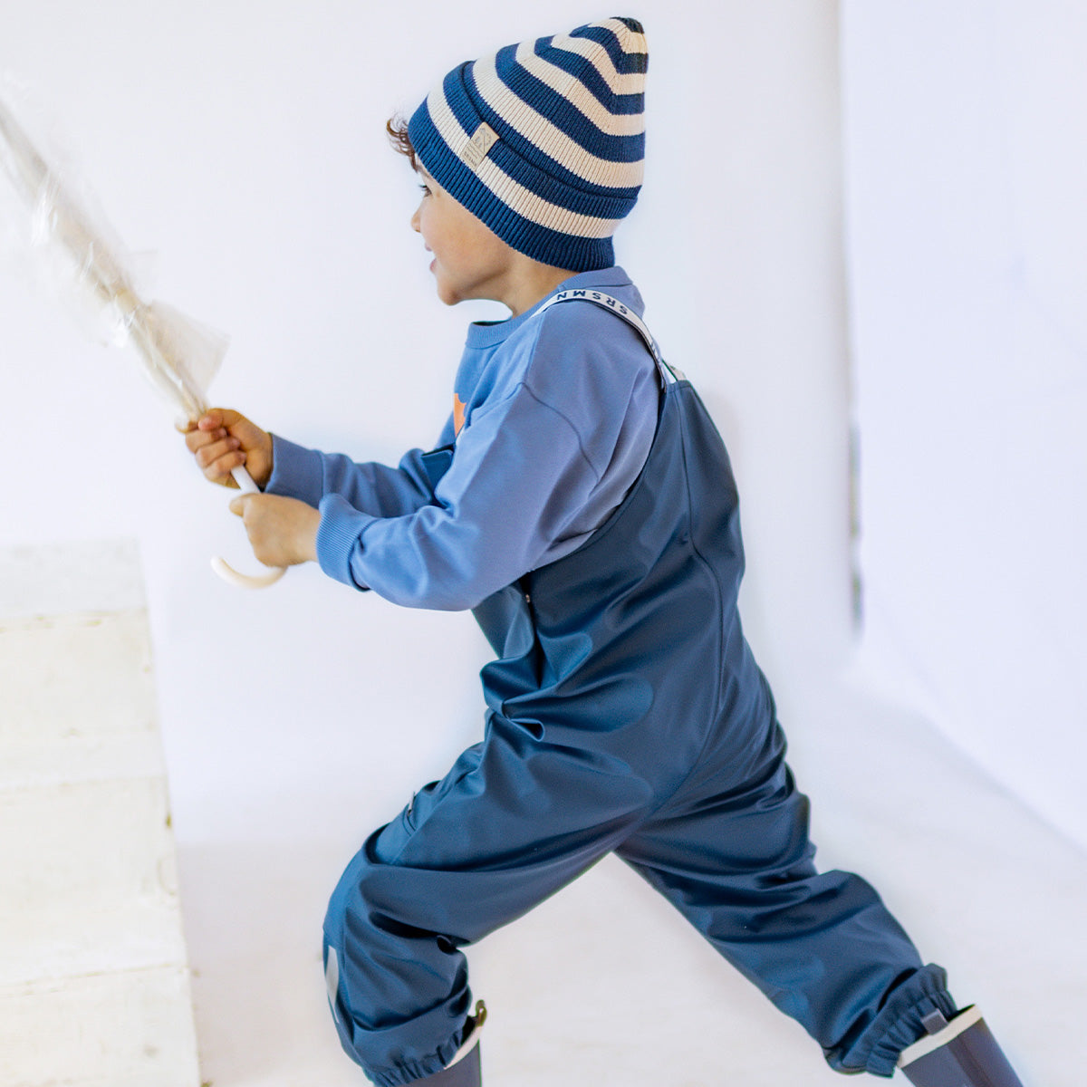 Navy rain overalls, child
