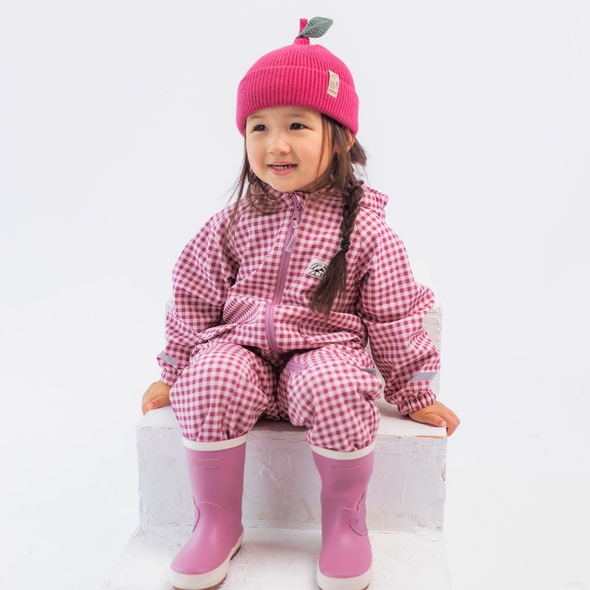 Une-pièce softshell rose à carreaux, bébé