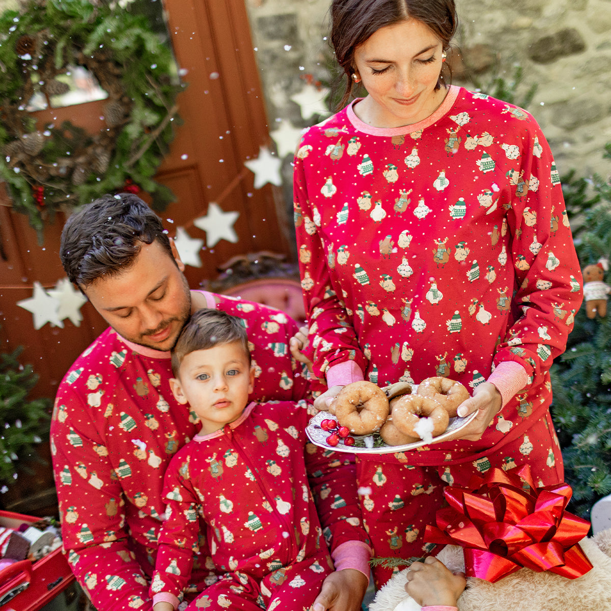 Chandail de pyjama rouge à motifs des Fêtes, adulte