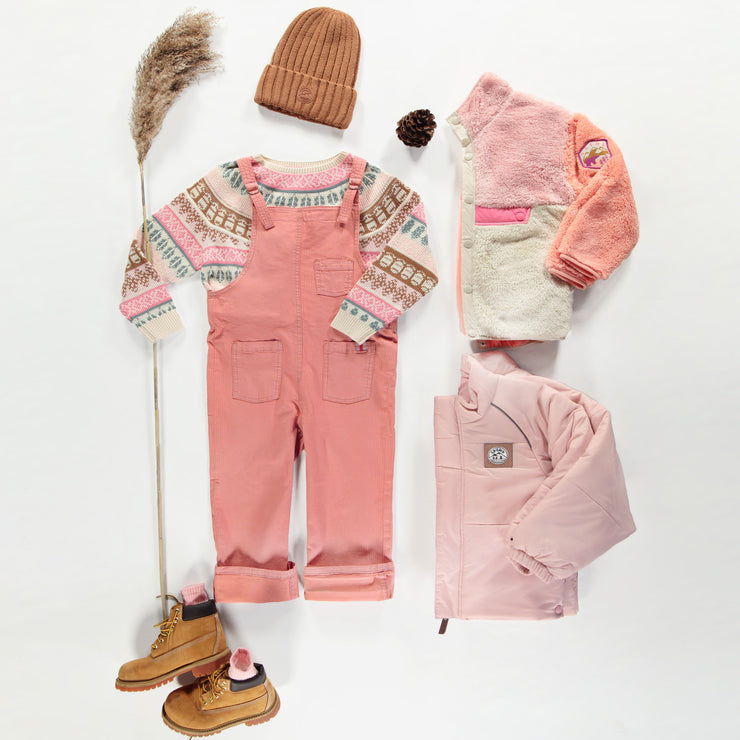 Salopette rose en denim rayé, enfant || Pink overalls in railroad denim, child
