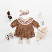 Robe de maille brune imitation cachemire, naissance || Brown knit dress with a cashmere imitation, newborn