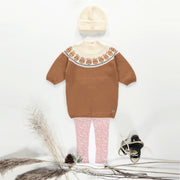 Robe de maille brune à motif en coton cachemire, enfant || Brown patterned knitted dress in cotton cashmere, child