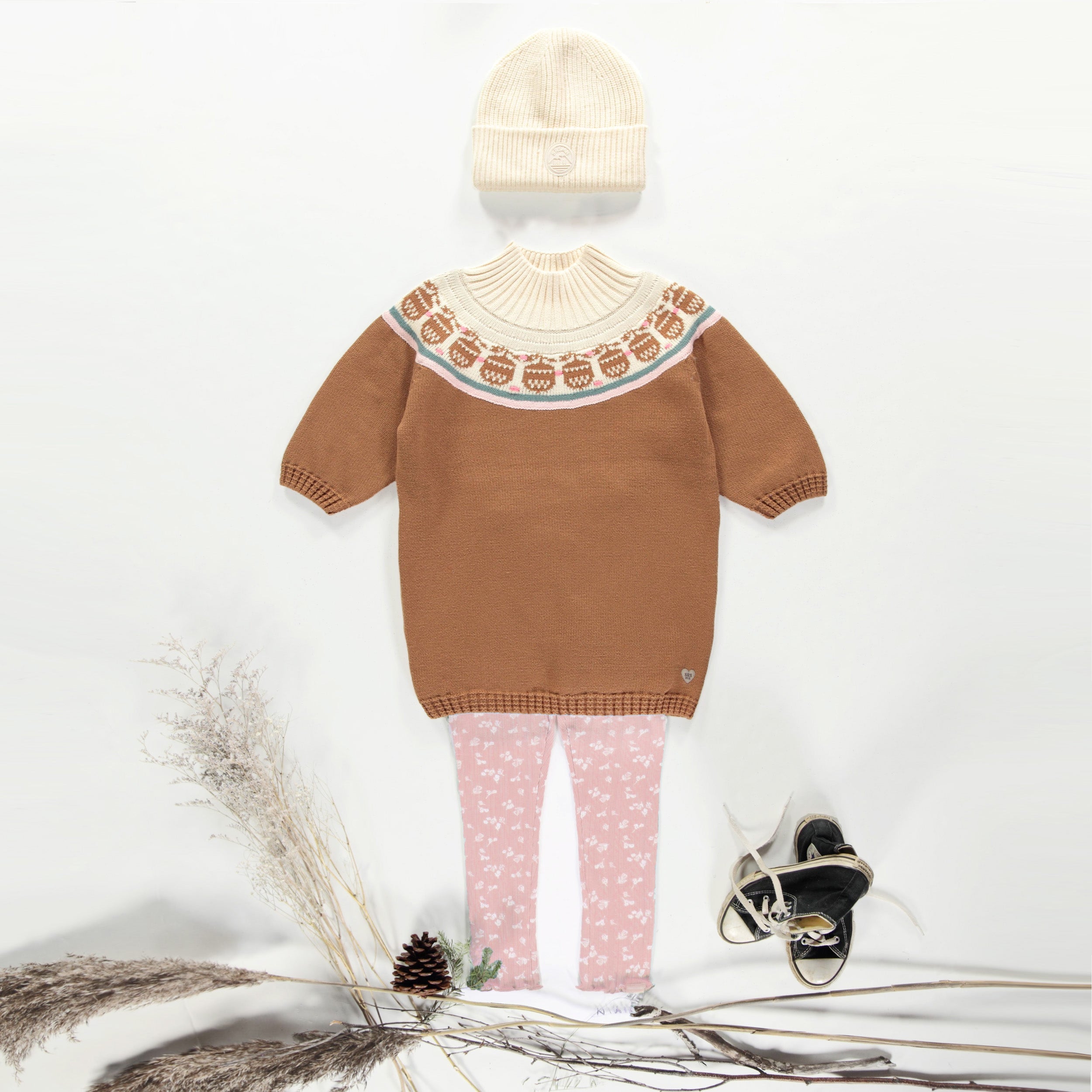Robe de maille brune à motif en coton cachemire, enfant