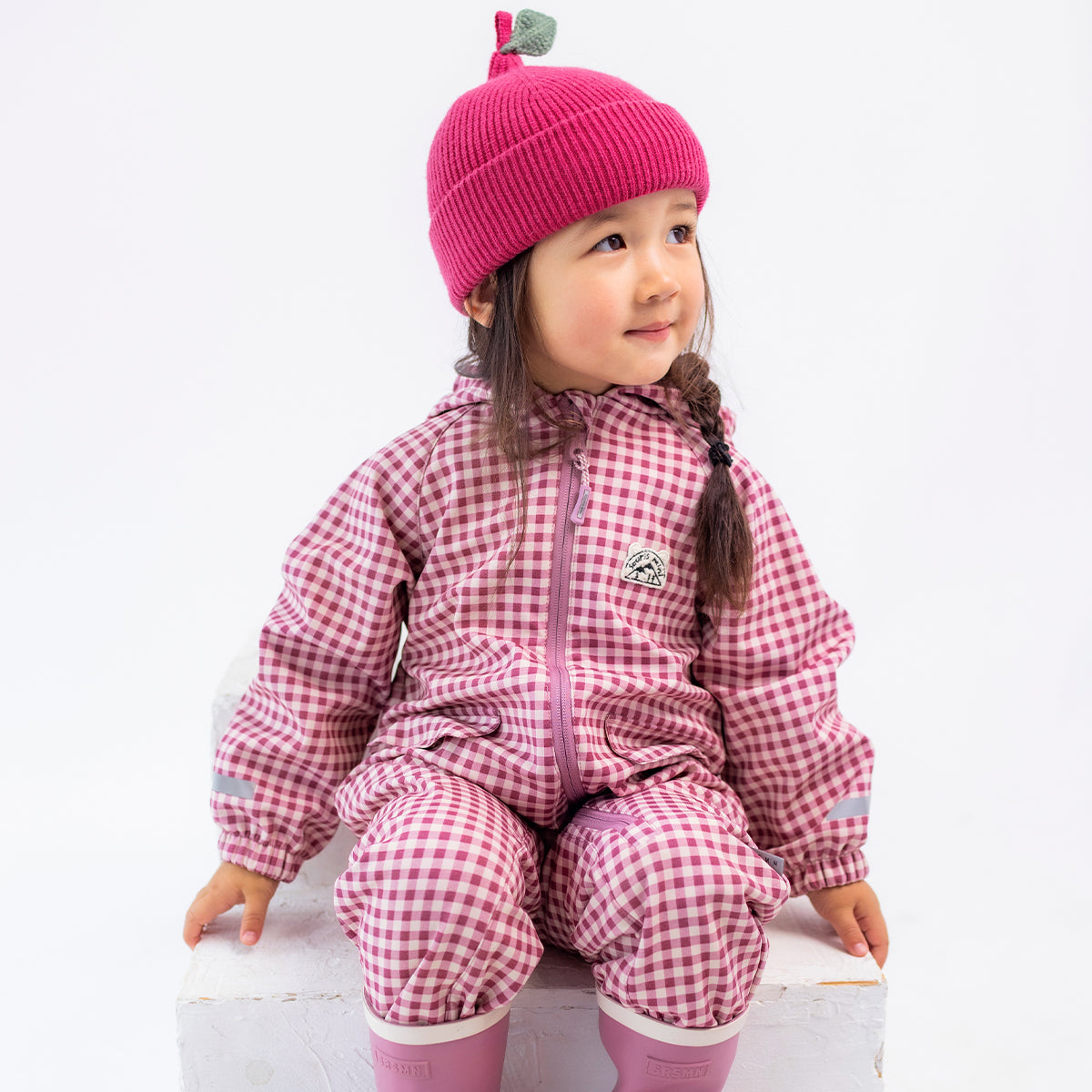 Une-pièce softshell rose à carreaux, bébé