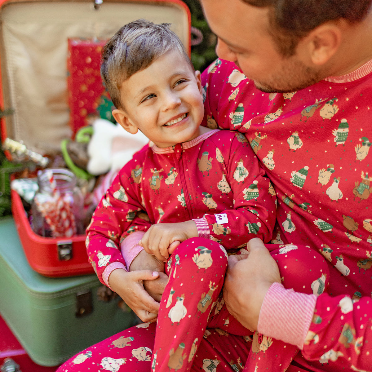 Red one-piece holiday print pajama, baby