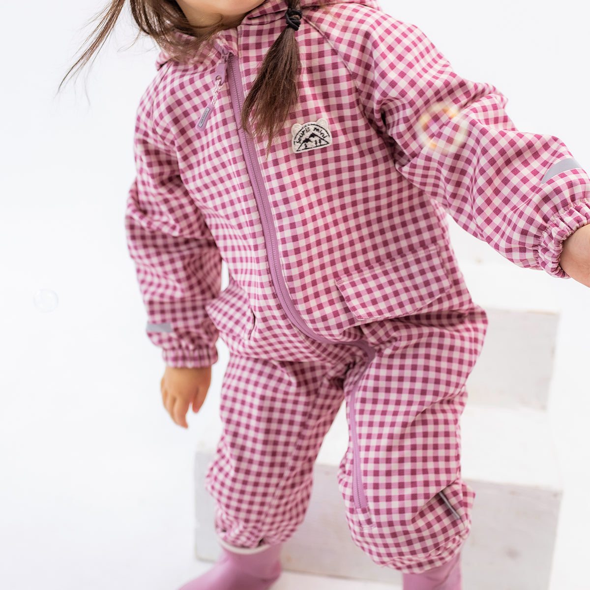 Une-pièce softshell rose à carreaux, bébé